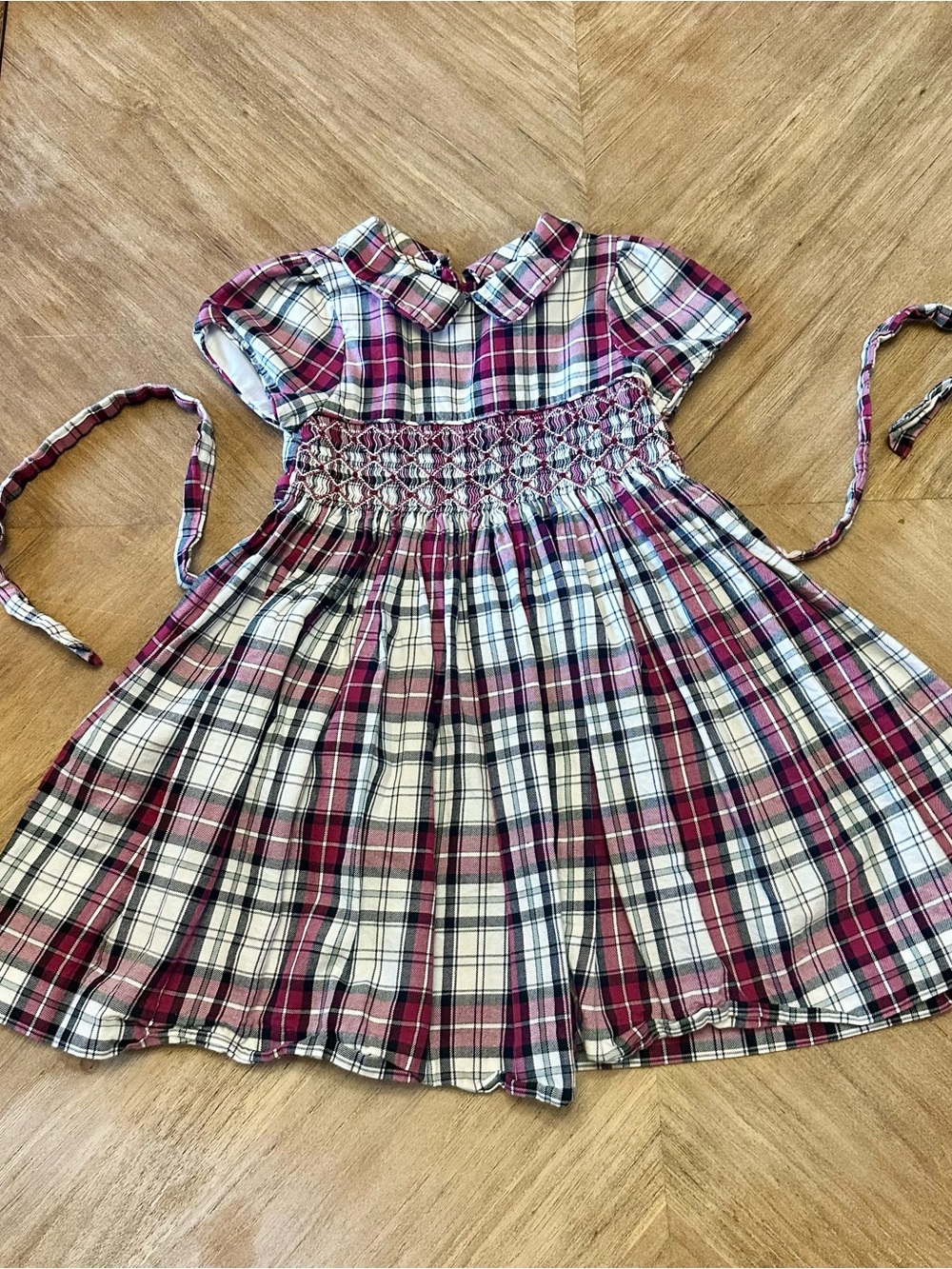 Edgehill Collection Pink Plaid Smocked Dress with Peter Pan Collar